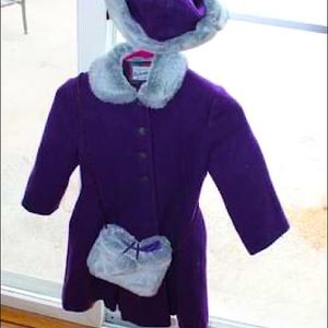 Girls 6x Rothschild wool coat, faux hat & purse.